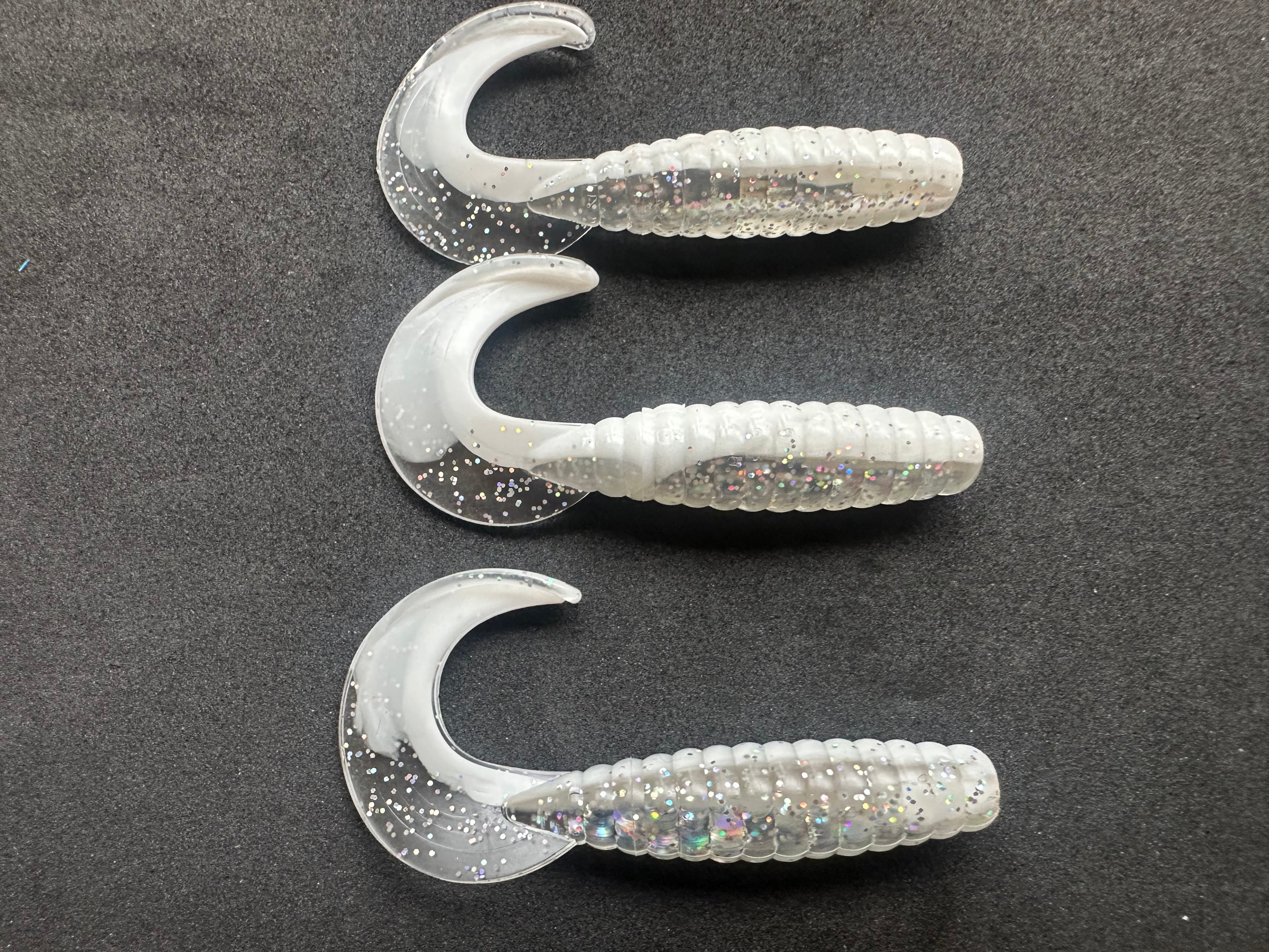 4" "White/Silver" Curly Tail (12 Pack)