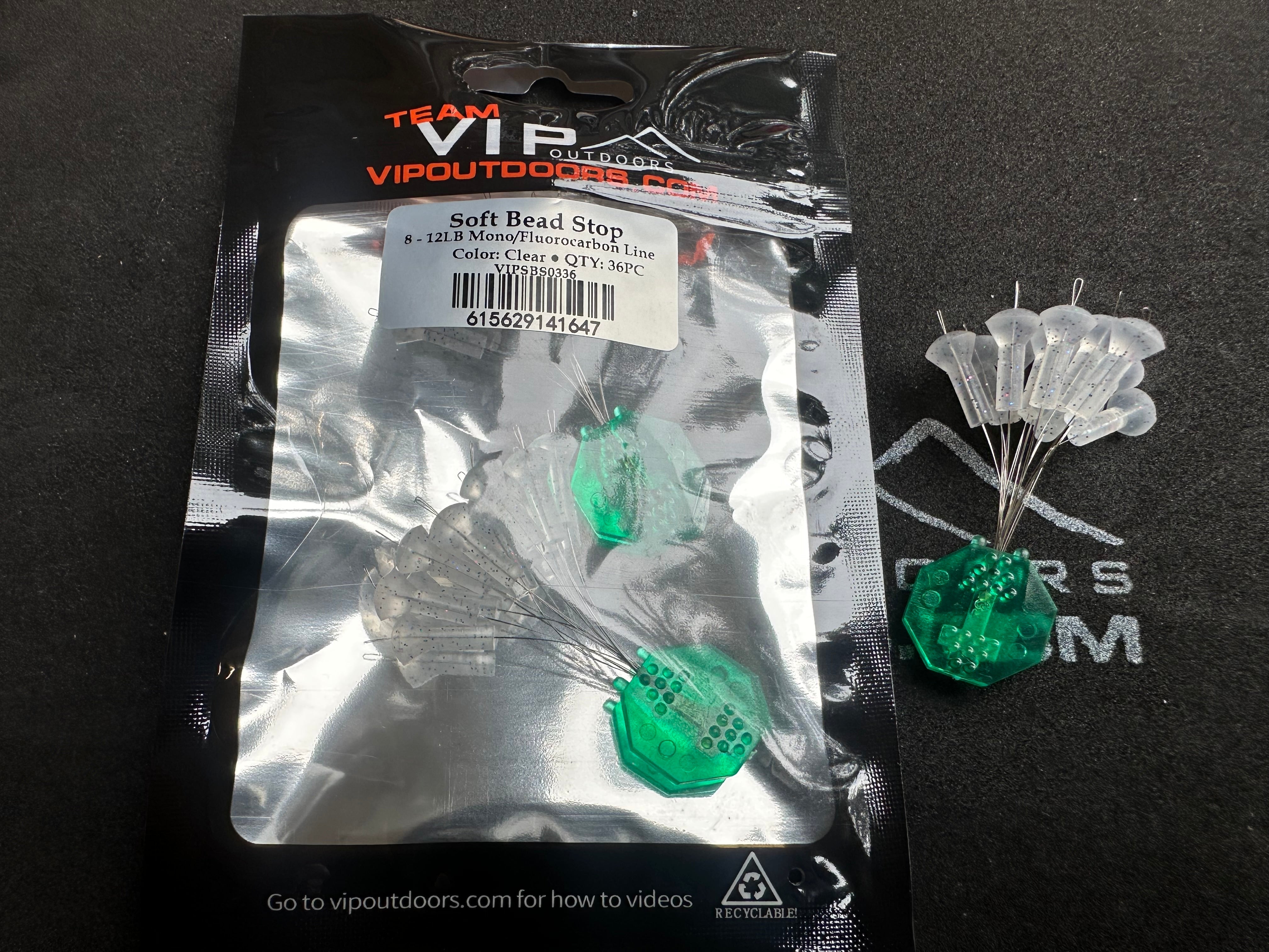 VIP Outdoors Soft Custer/Float Stop (Clear with Glitter) -36 pack