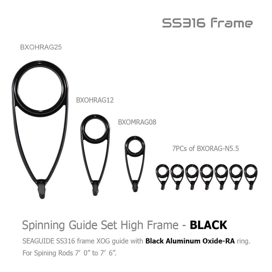 Seaguide Spinning High Frame Guide Set 7'6" Black Aluminum Oxide Ring RA