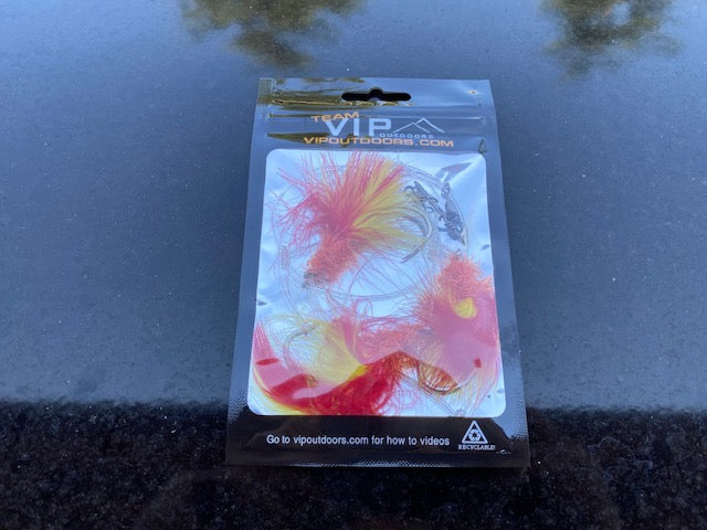VIP Triple Hook Shrimp Flies "Yellow/Red" (80lb)