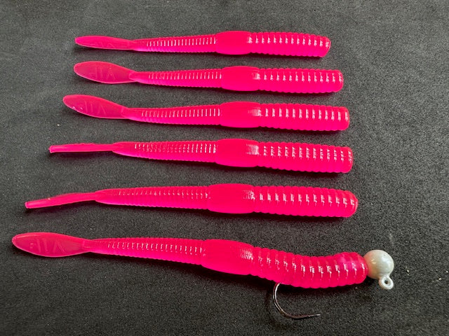 4" (Hot Pink) Steelhead Worms (6 Pack)