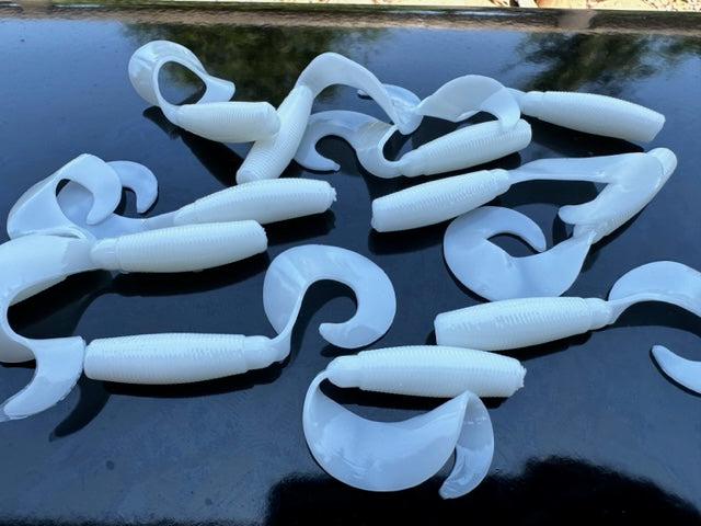 4" "White" Curly Tail (12 Pack)