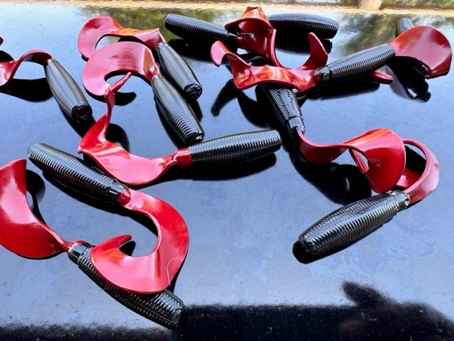 4" "Black w/ Red Tail" Curly Tail (12 Pack)